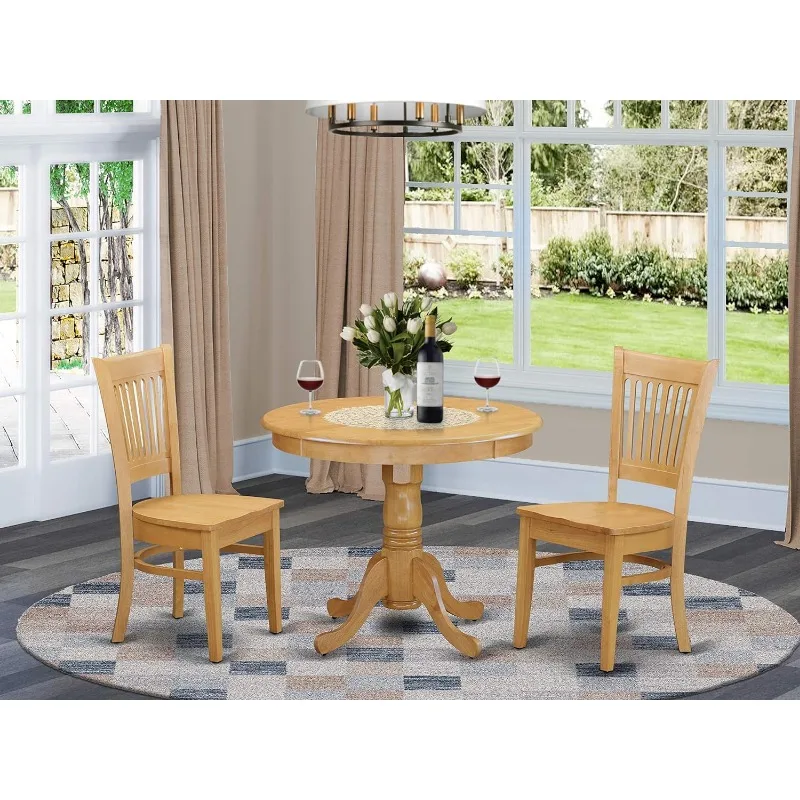 

3 Piece Dining Table Set for Small Spaces Contains a Round Kitchen Tables with Pedestal