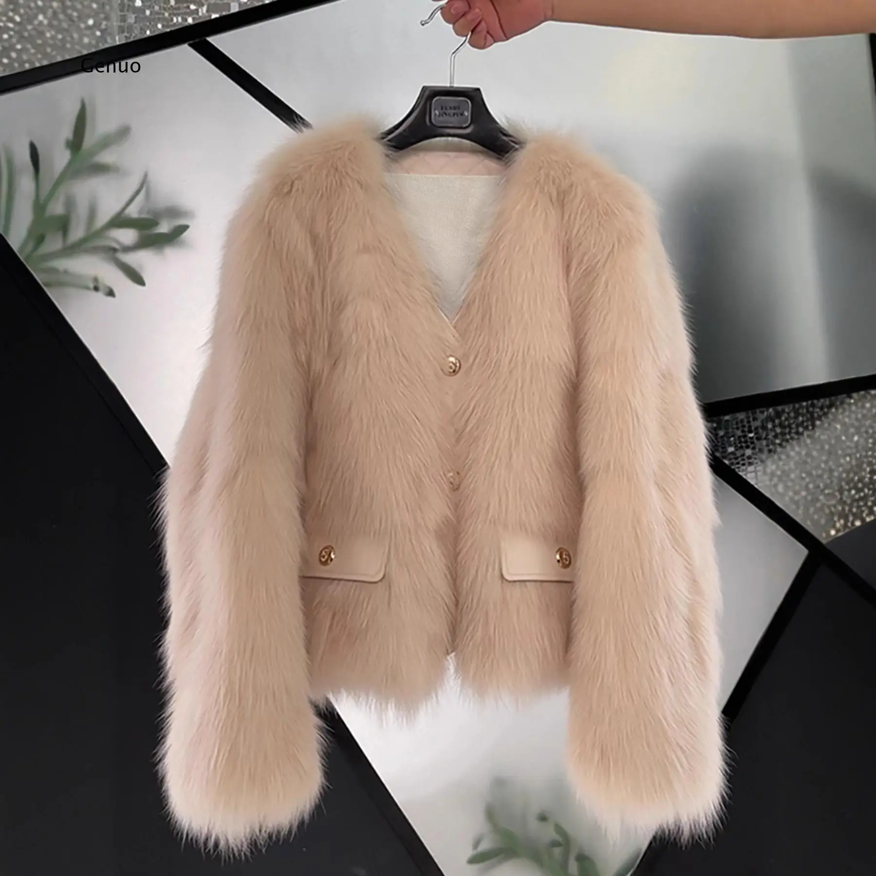 2026 Women Faux Fox Fur Short Coat Fluffy Warm Winter Jacket Luxury Plush Outerwear Elegant Streetwear