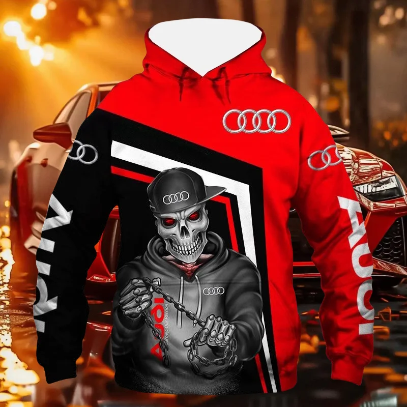 

Новая популярная толстовка с логотипом Audi с 3D принтом скелета для мужчин, модная высококачественная дышащая повседневная удобная уличная толстовка для взрослых