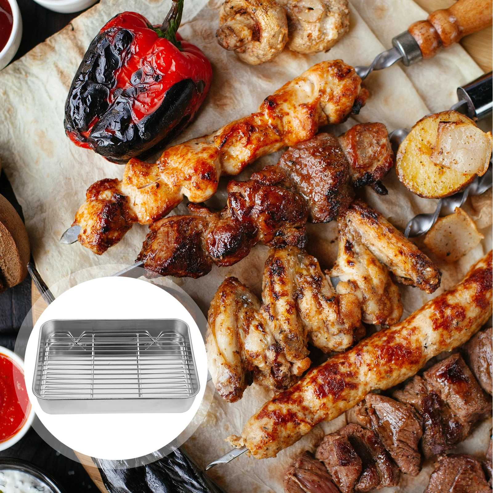 

Stainless Steel Rectangular Roasting Pan with Rack Heavy Duty Cooking Tray Oven Baking Grill Pan Ideal for Turkey Lasagna Meat