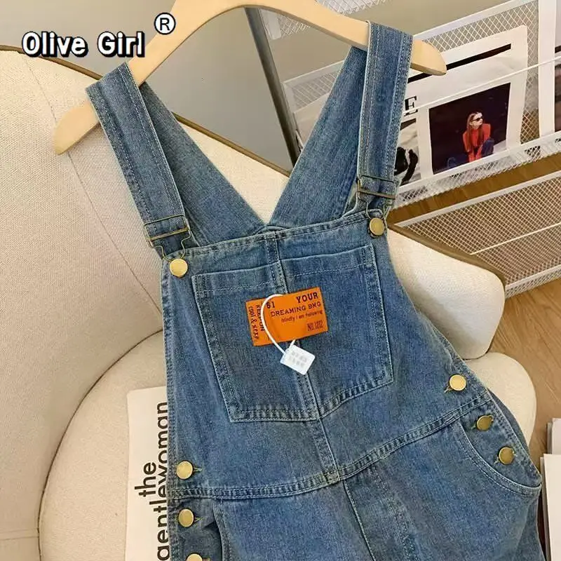 American Denim Overalls Jeans Large-size Design Cartoon Embroidered Pant Trousers 2026 Spring Hotsweet Girls Floor Mopping