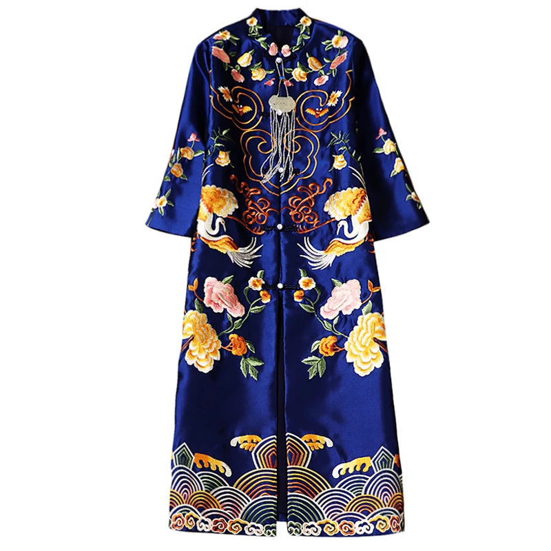 Chinese Hanfu embroidery windbreaker blue women's clothing