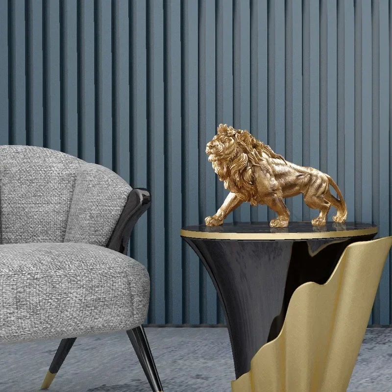 Golden Lion Statue, Resin Lion Decoration, Office Desktop Animal Sculpture, Living Room Decorative Accessory, Great Gift