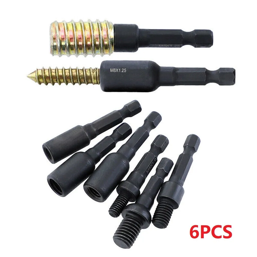 /6Pcs /Cr-Mo /Self-Tapping Socket Adapter Set 1/4 Hex Shank For M6 M8 M10 Insert Nuts Hanger Bolt Power Drill Driver Tool Kit