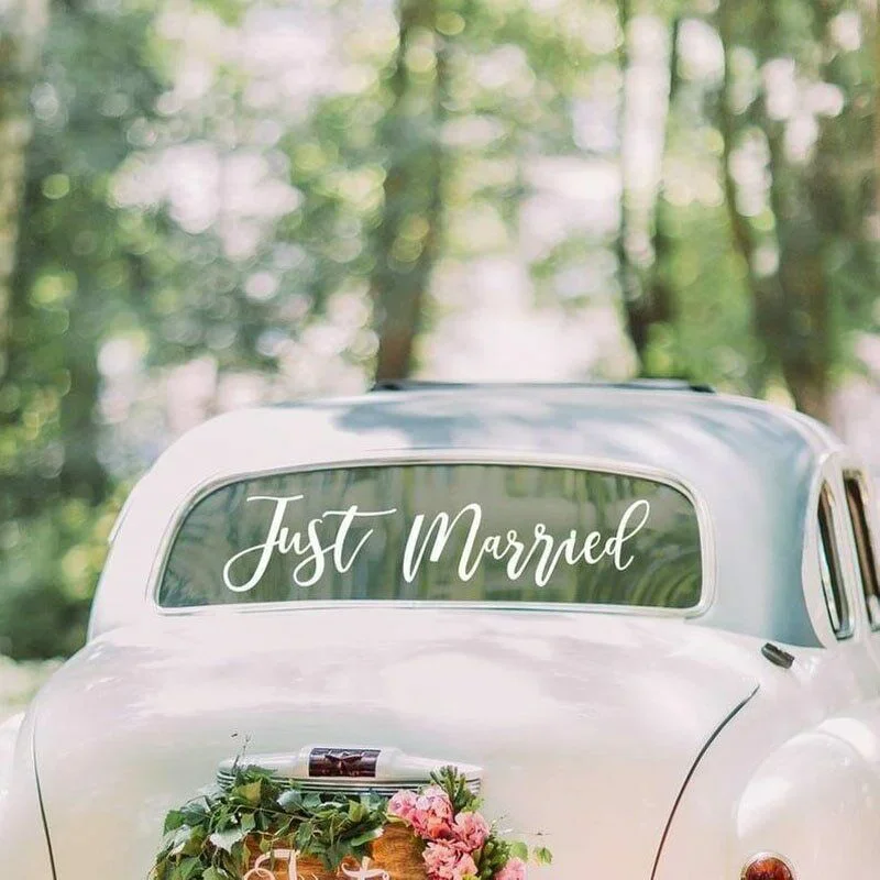 

Just Married Car Sticker Wedding Bridal Shower Party Decoration Supplies Home Room DIY Vinyl Decals Removable Window Murals Gift