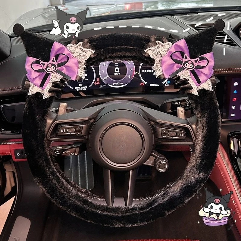 สินค้าใหม่จากซานริโอ้ เฮลโล คิตตี้ คุโรมิ ของสะสมจากภาพยนตร์และโทรทัศน์ ปลอกหุ้มพวงมาลัยรถยนต์ สำหรับฤดูหนาว น่ารัก นุ่ม
