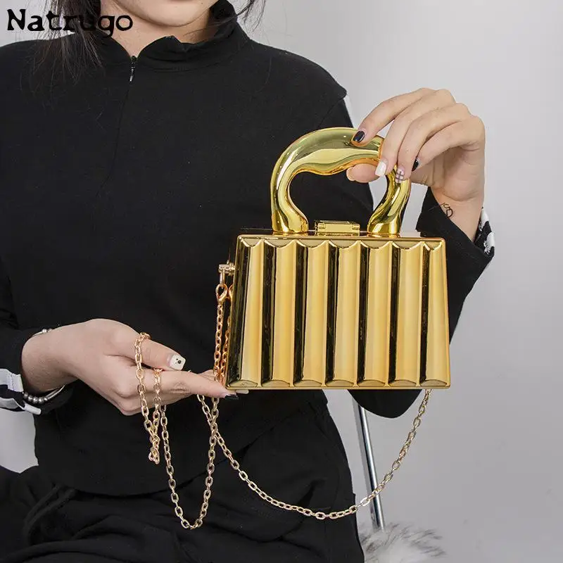 Acrylic Metallic Color Top Handle Handbag Female 2024 New Hard  Shoulder Crossbody Bag Small Box Totes Luxury Party Clutch