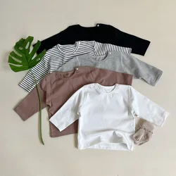 2025 otoño nuevo bebé camisetas de manga larga niño infantil camisas de fondo de algodón sólido niño niña camisetas niños camiseta ropa de bebé