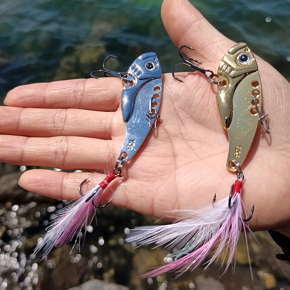 3g 7g 12g VIB metal fishing lure fake fish bait rattlins for fish double anchor hooks wobbler gold feathered jig sea fish bait