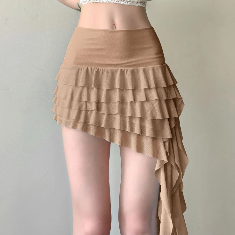 تنورة نصف أنيقة مكشكشة بنمط عطلة جديدة للنساء بخصر منخفض وأشرطة كتف متعددة الوظائف تنورة شبكية جميلة غير منتظمة #6