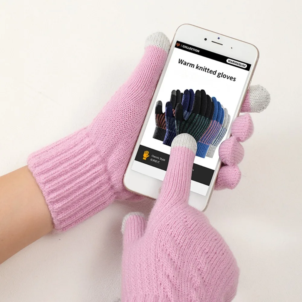 

New Touchable Screen Winter Gloves Warm Full Finger Driving Mittens Knitted Windproof Cold Proof Gloves Unisex