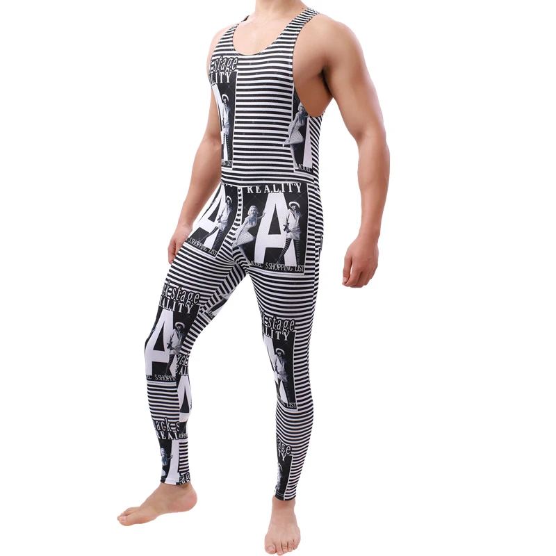 Canottiere da uomo tuta stampata divertente tuta Fitness traspirante tuta Sexy canottiera Home Wear body intimo