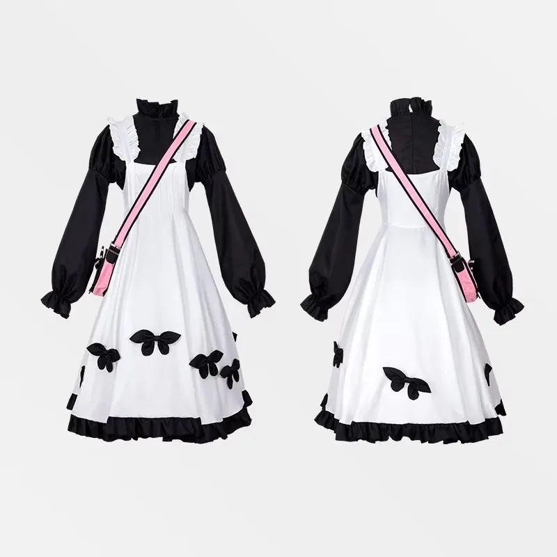 الهوية Vlawson الذاكرة أليس تأثيري حلي أسود أبيض بروتيل تنورة لوليتا امرأة خادمة Kawaii بدلة الحفلات #5