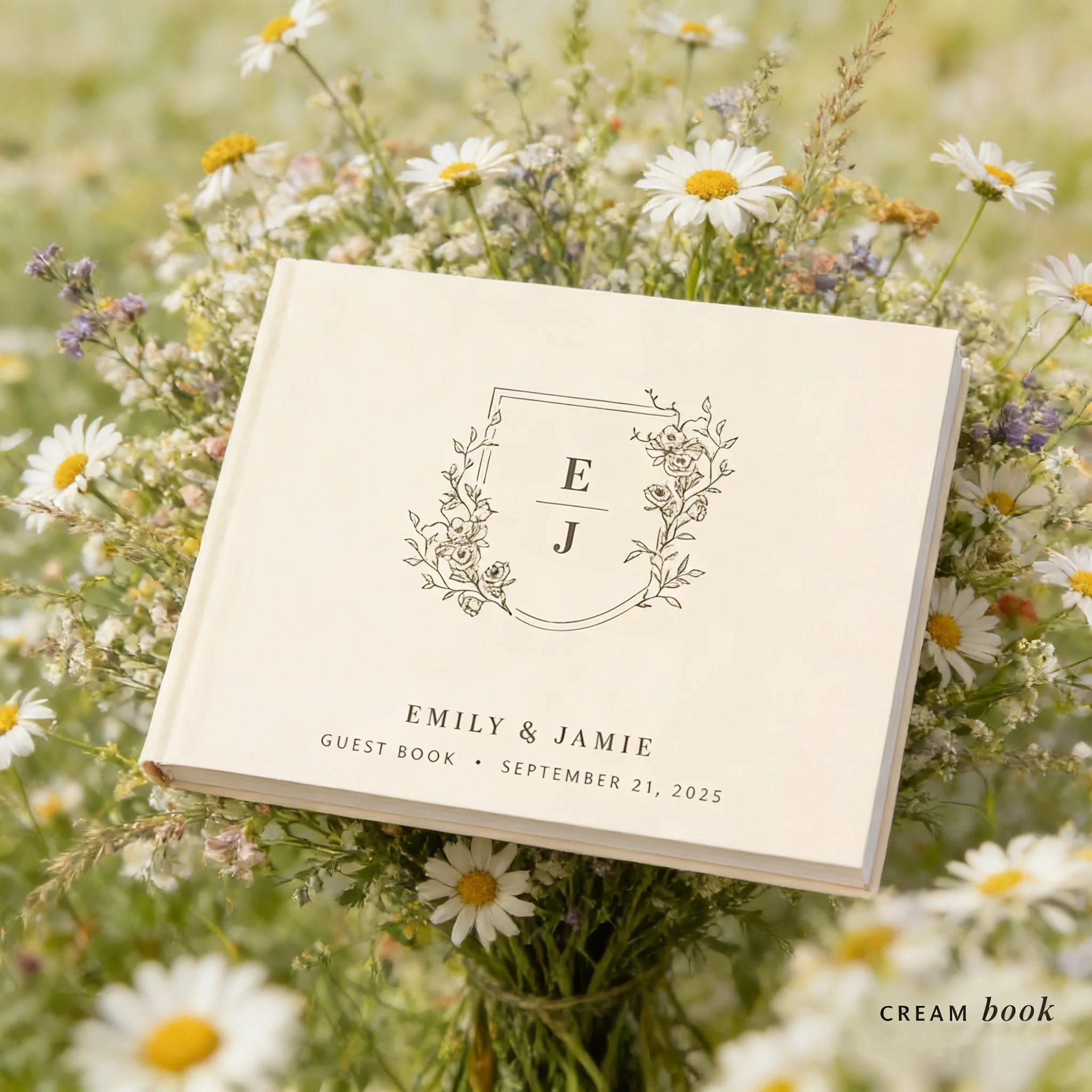 

Rustic Custom Photo Wedding Guest Book, Cream Wedding Sign In Album with 50 Sheets, Multi-Color Options A061