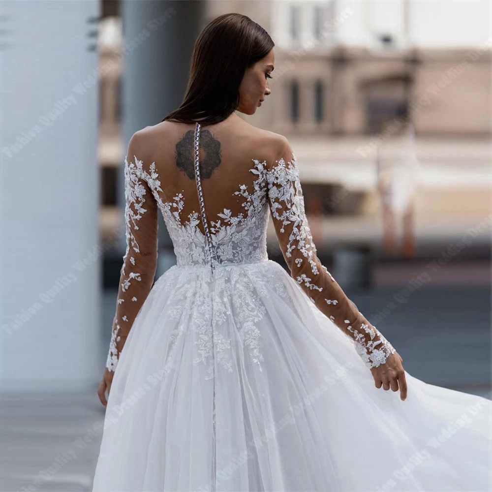 Elegante sexy rücken freie Frauen Brautkleider glänzen Tüll A-Linie Brautkleider Wisch länge Abschluss ball Vestido de Novias 2024