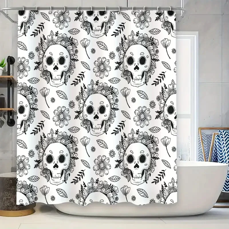 

Черно-белые черепа с цветочным принтом, занавеска для душа, декор для ванной комнаты для детей, взрослых, семьи, прочная водостойкая ткань, доступная в