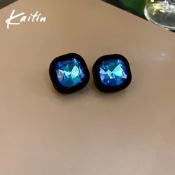 New Blue Rhinestones Square Stud Earring Fashion Unusual Luxury Acrylic Woman Silver Needle Jewelry Trending Party Accessories