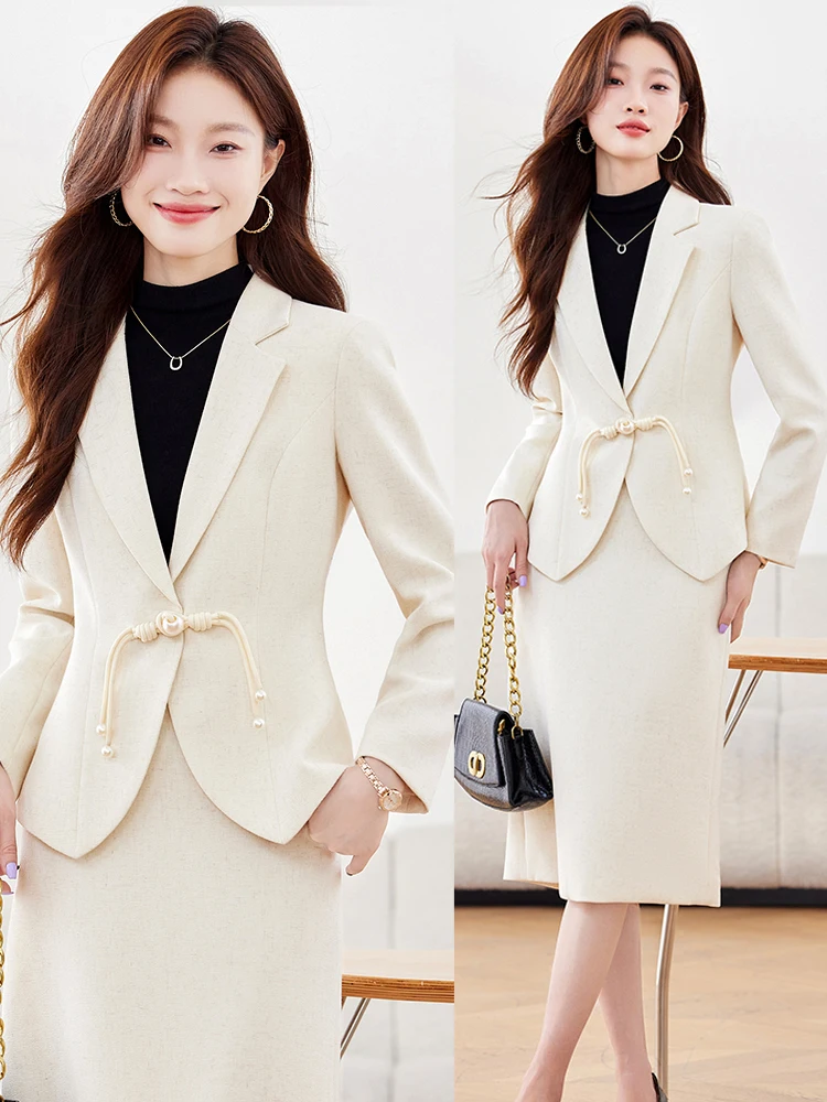 

Новый женский костюм в китайском стиле: пиджак и юбка с вышивкой, модный профессиональный комплект на весну-осень 2026 года