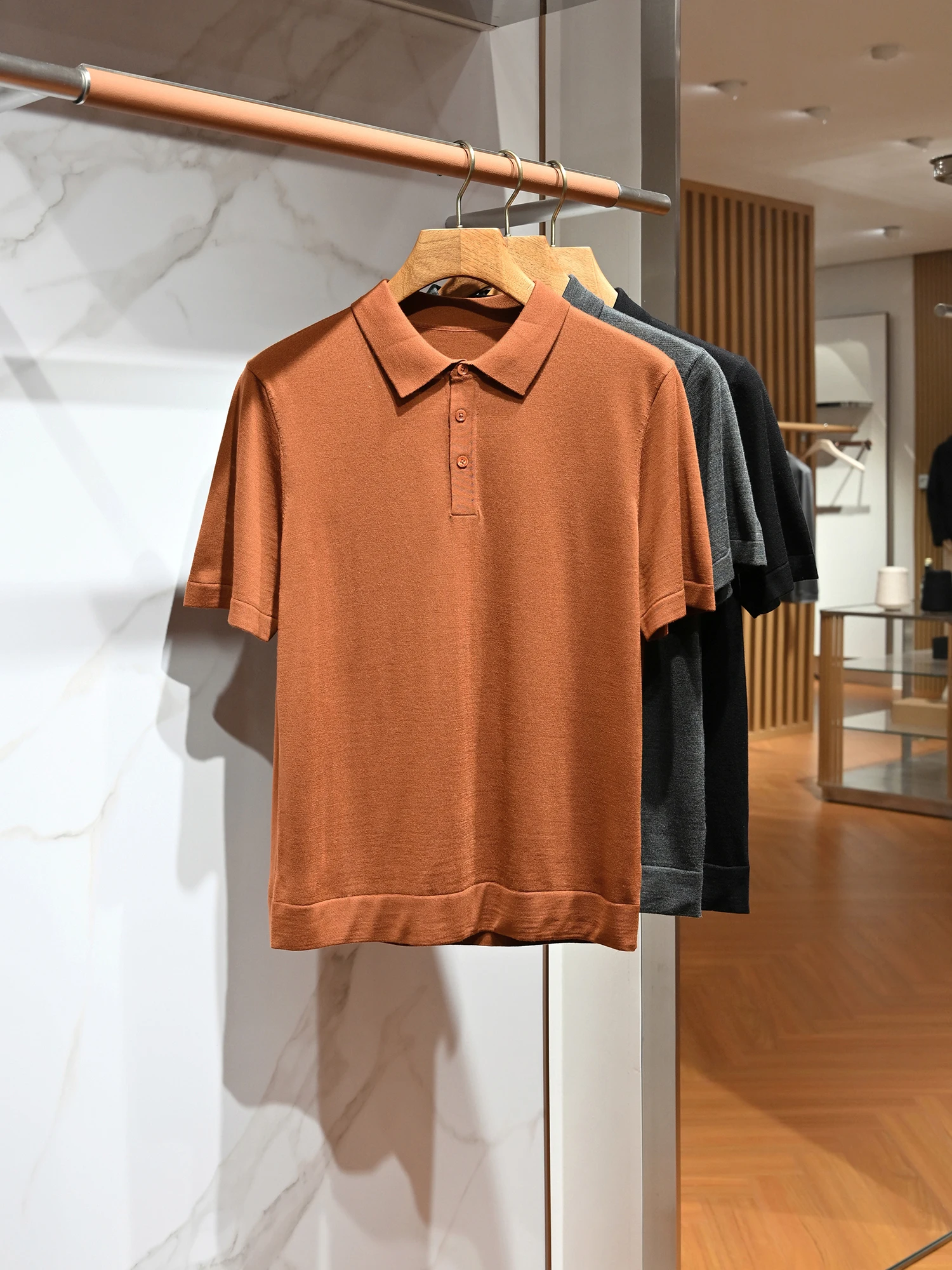 

Merino Silk Luster Spun Wool Men's Shirt Short Sleeve Knitted Business Gentleman Style Moisture Wicking Summer Thin Cott...