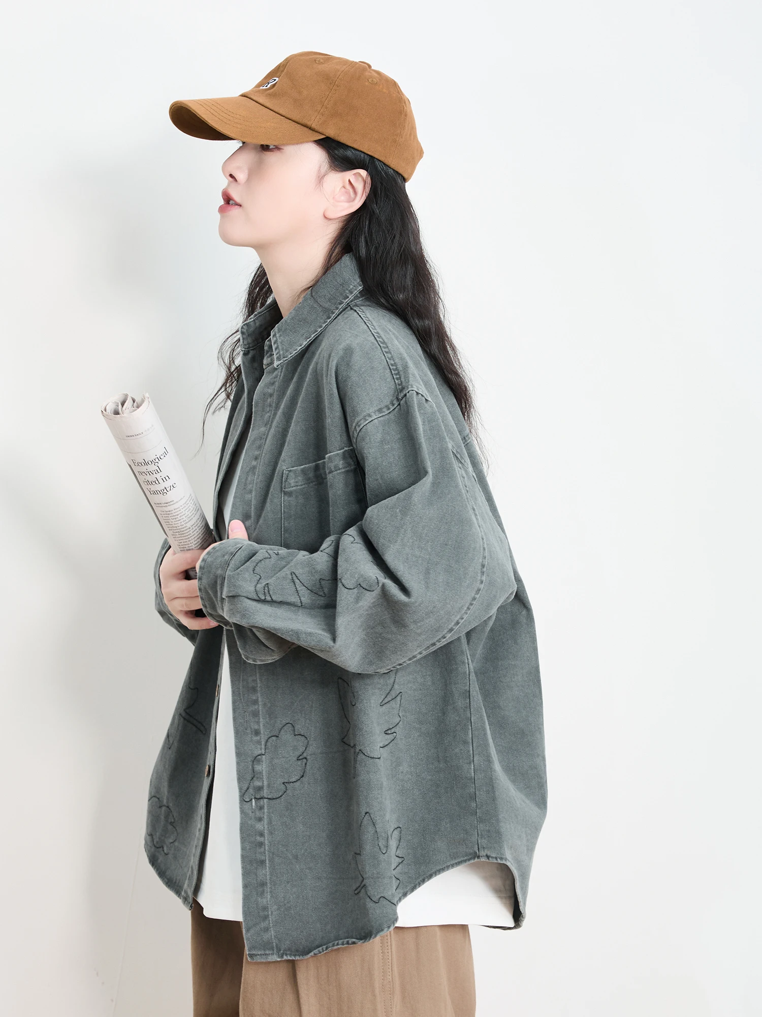 

Retro Waed Cotton Flannel irt Le Embroidery Loose Casual ex Long Sve Breathable Comfortable Everyday irt