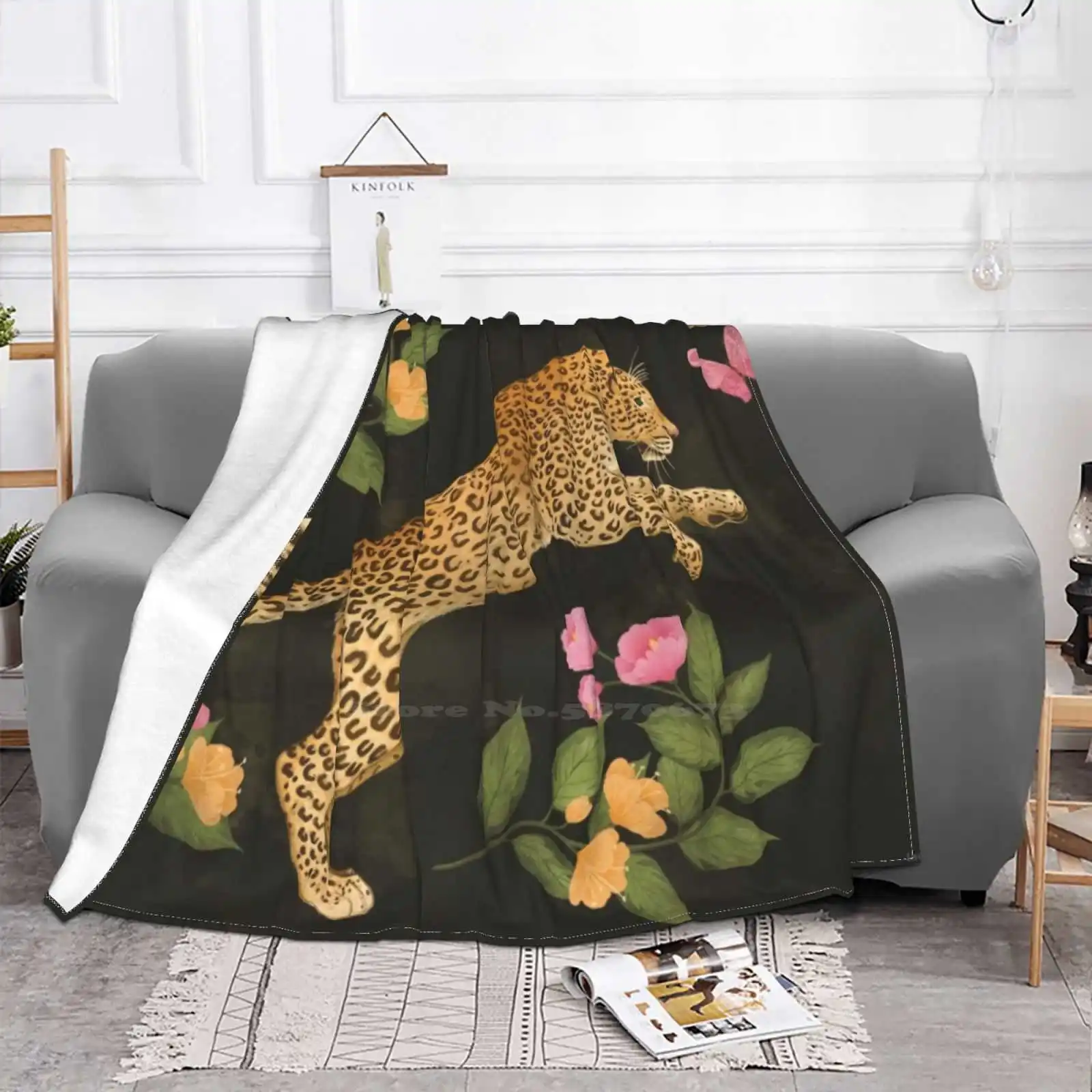 Reach For It Best Selling Room Household Flannel Blanket Leopard Cats Cat Lady Jungle Tropical Floral Botanical Plants Butterfly