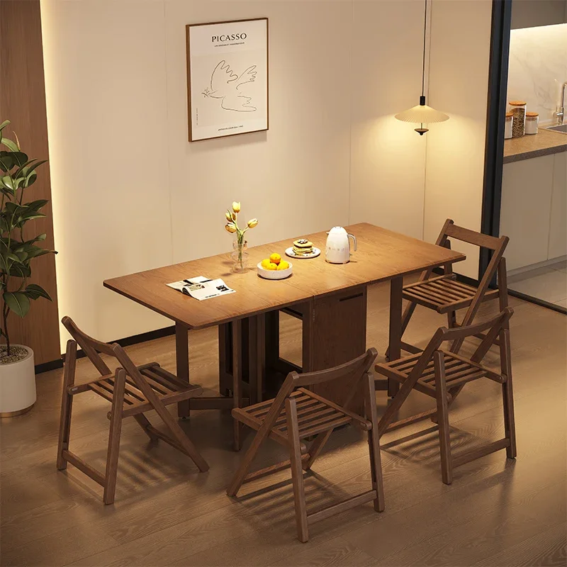 Small unit modern Chinese style solid wood retractable mobile dining table