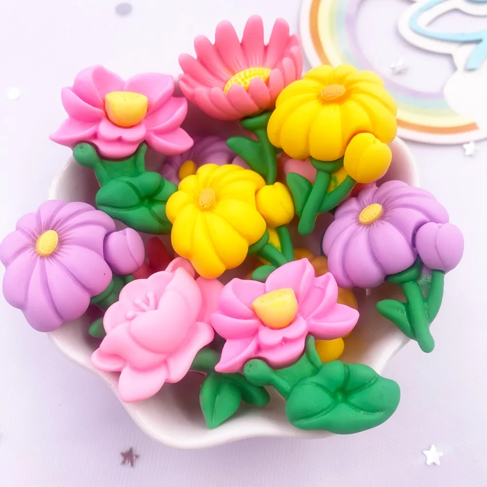 Figurita de resina Kawaii para álbum de recortes, accesorio de decoración con diseño de diente de león, Epiphyllum, piedra plana, 10 piezas