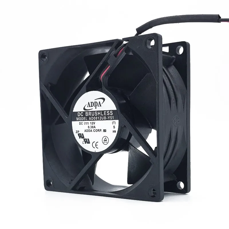 ADDA AD0812UB-Y51 80mm 12V 0.38A High-Speed Cooling Fan, Dual Ball 4200RPM, 55.39CFM For Industrial & Server Applications