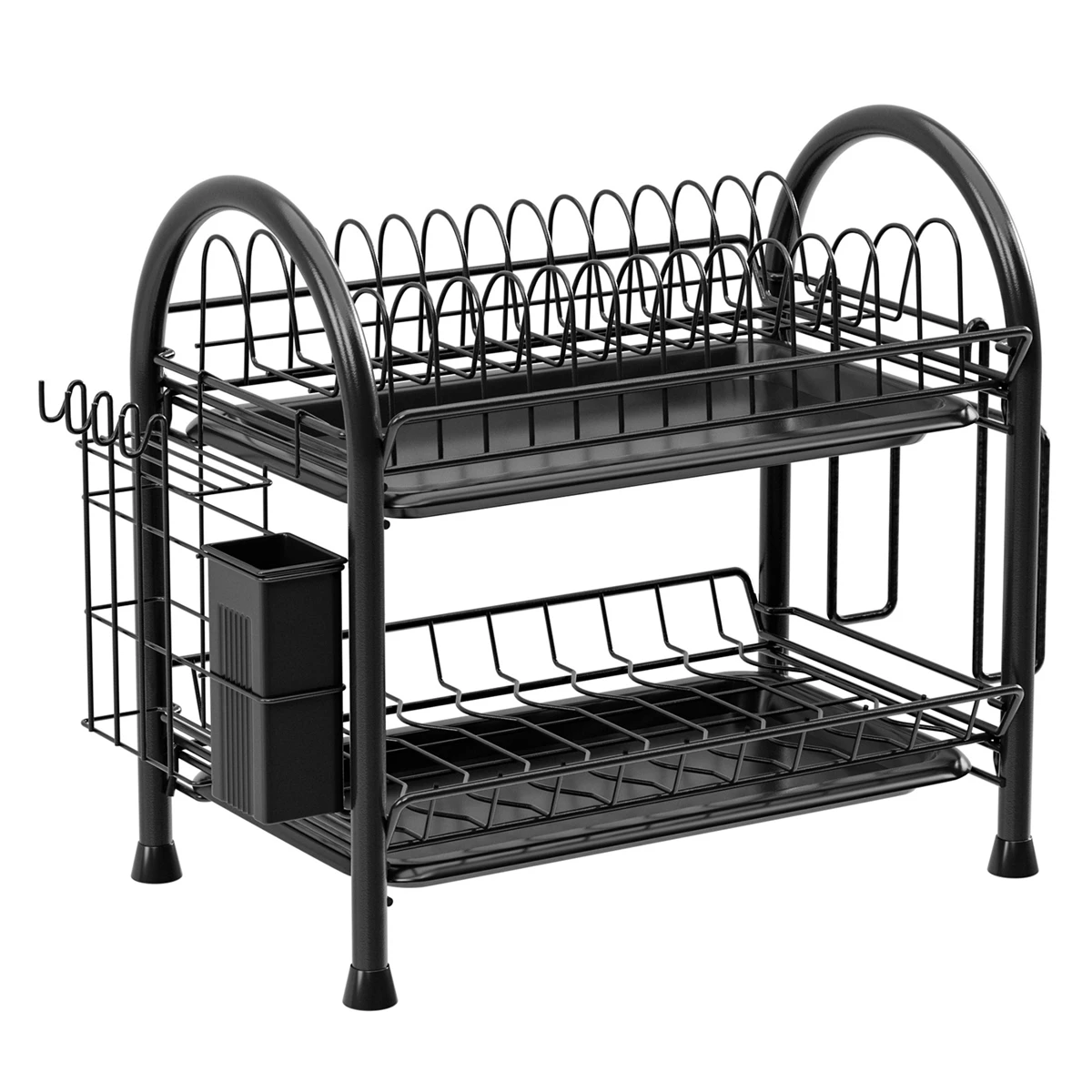 

Carbon Steel For Kitchen Dish Drying Rack 2Tier Design with Utensil Holder and Drip Tray for Countertop Storage