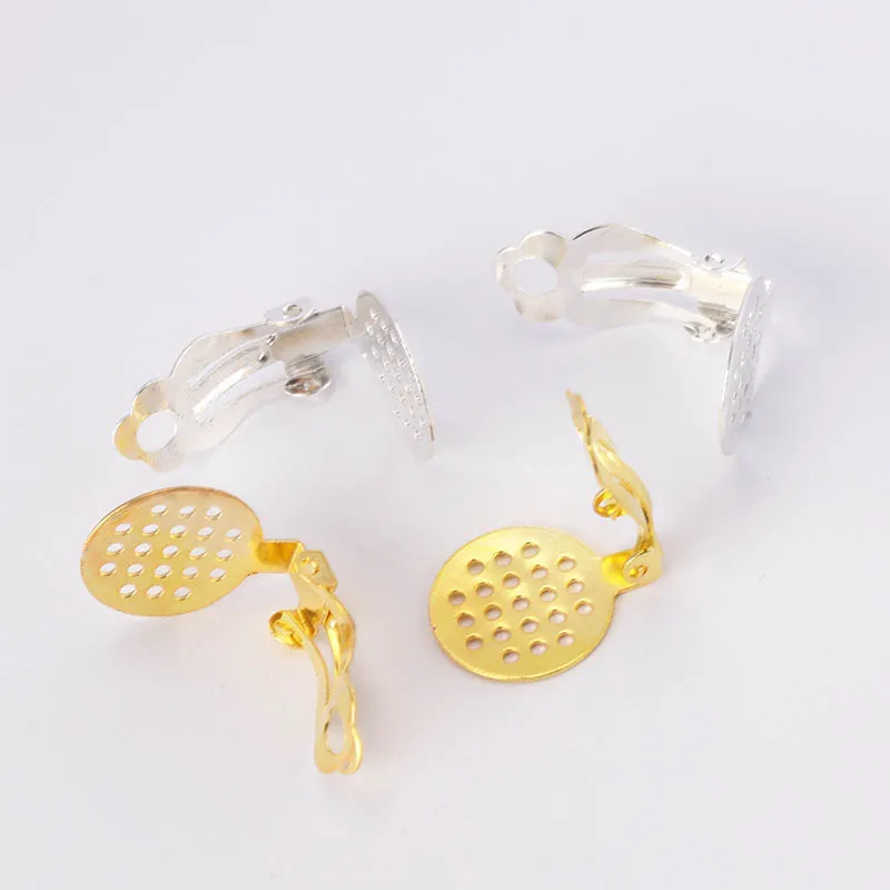50pcs High Quality Gold Silver Iron Ear Clip Earrings Hole Bezel Blanks Cabochons Setting Base Diy Components Findings Supplier