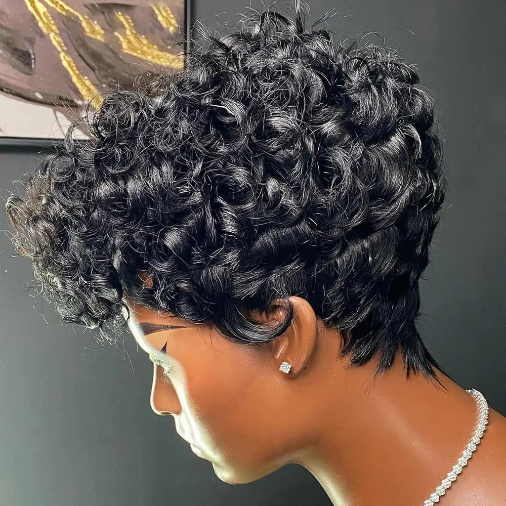 hort Pixie Wigs for Black Women Short Black Curly Pixie Wigs Synthetic Hair Wigs for Black Women Natural Wavy Black Pixie Cut Wi