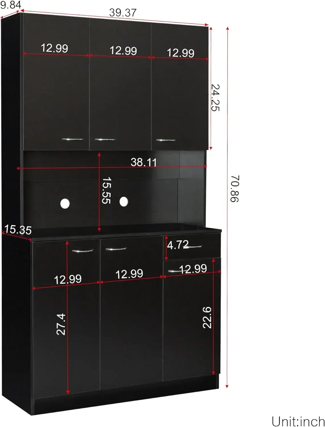 Armadio, armadio da cucina grande armadio da Buffet 71 "armadio da cucina indipendente armadio dispensa con 6 ante