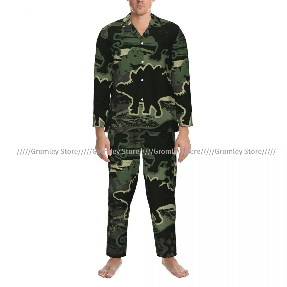 Men Pajama Sets Camouflage Dinosaur Boys Pattern Sleepwear Long Sleeve Nightwear Male Homewear