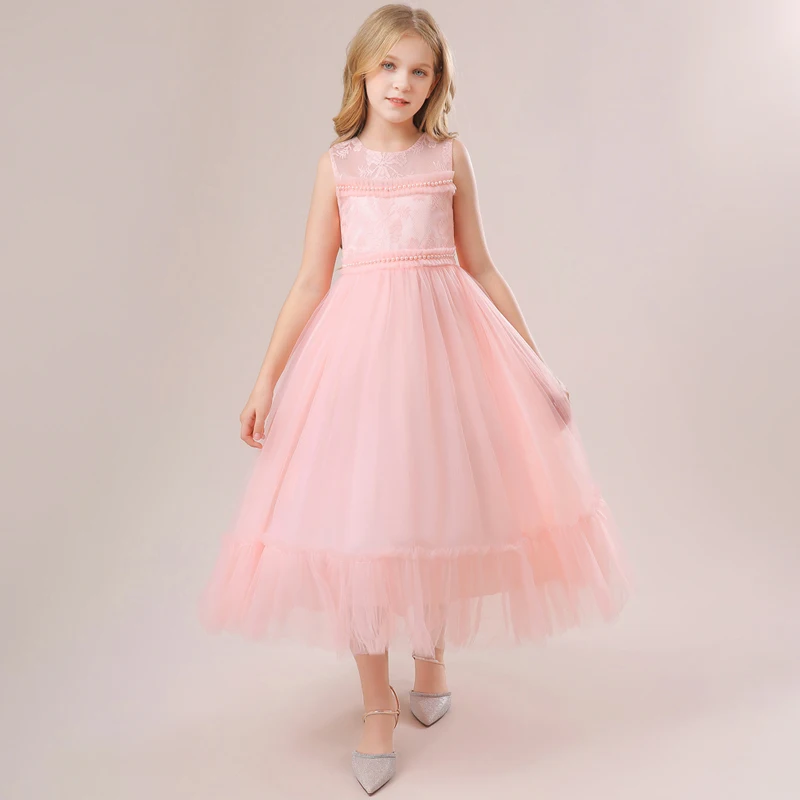 

Summer Kids Party Dress For Girls Children Costume Beads Princess Dresses Girl Party Dress Birthday Gown Sleeveless 5-12Y