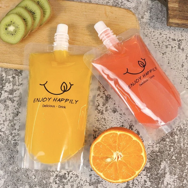 Convenient Transparent Suction Mouth Standing Bag, Custom Pattern Can Be Reused, Milk Tea Juice Beer Beverage Liquid Bag,100Pcs