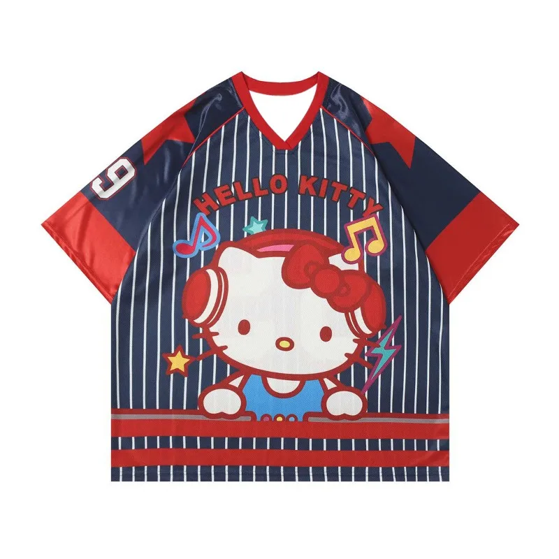 

Джерси с 3D-принтом в американском стиле ретро, быстросохнущая футболка с короткими рукавами, летний свободный и дышащий топ с v-образным вырезом в стиле пэчворк