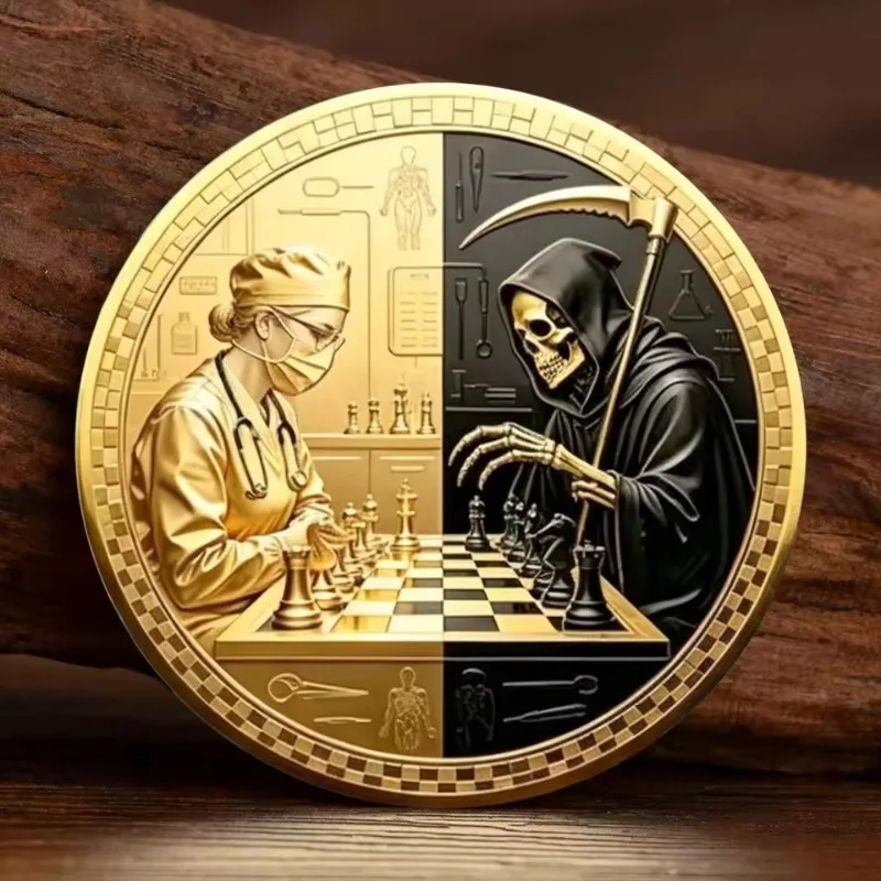 

2D Gold Plated Commemorative Coin of The Battle of Life and Death Healer VS Reaper Souvenir Coin