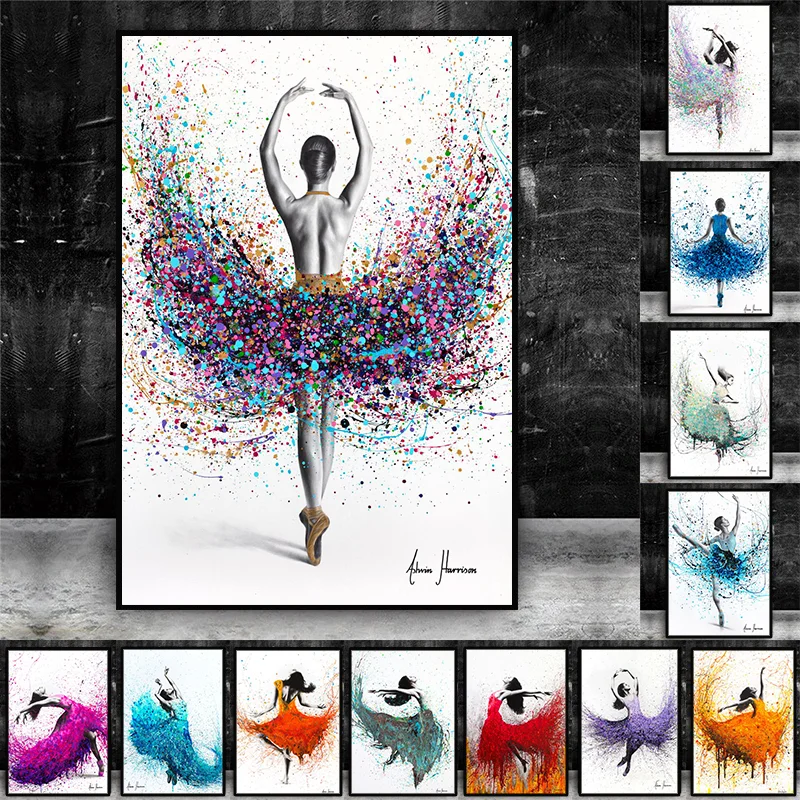 Abstract Girl Dancer Floret Ballet Canvas Painting Posters and Prints Dancing Wall Art Pictures for Home Girl Room Decor Mural