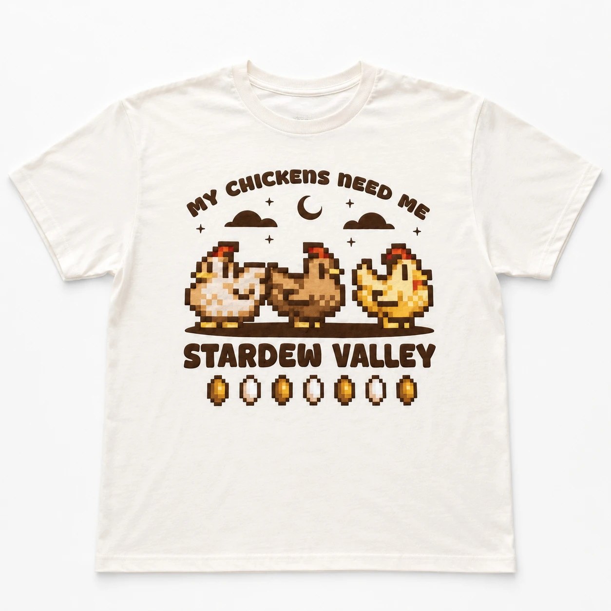 Stardew Valley "My Chickens Need Me" Pixel-Hühner-Print T-Shirt Unisex Oversized Harajuku Streetwear Baumwolle Sommer Grafik – Detail 4
