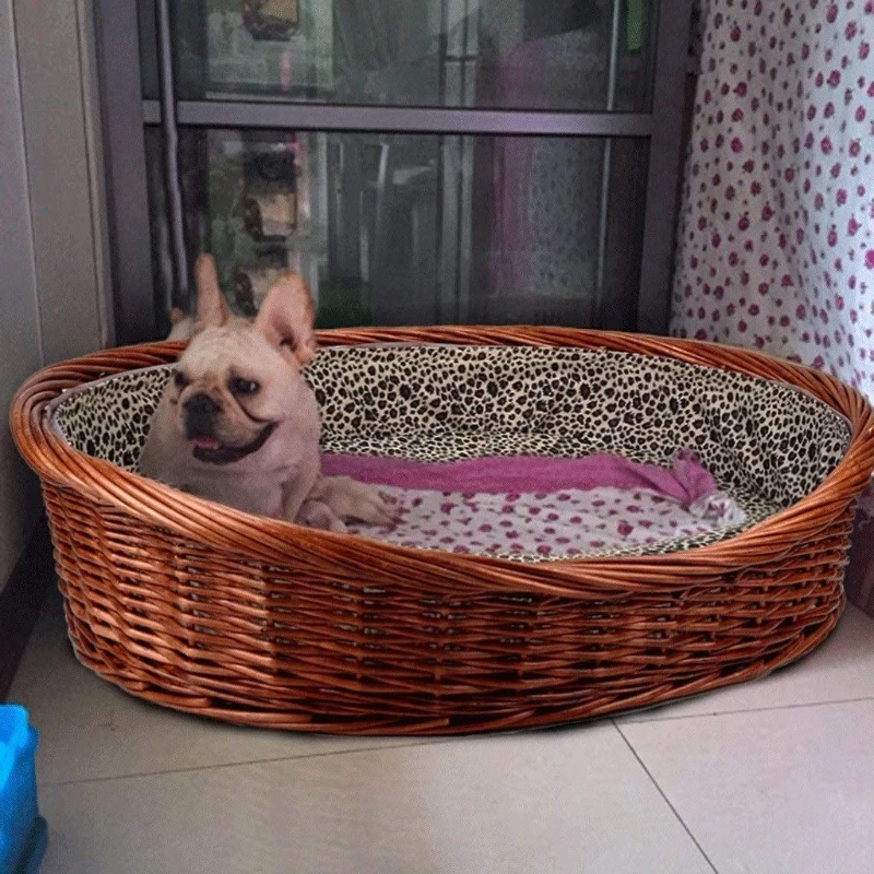 PUPPY HOUSE/ HAND WOVEN RATTAN DOG BED WITH SLEEP CUSHION PET BED - Axel +84 38 776 0892