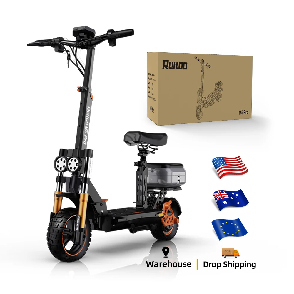 Ruitoo M5Pro Electric Scooter Powerful 1600W 48V20.8AH Lithium Battery Bluetooth Hydraulic Unisex-Directly shipped USA Warehouse