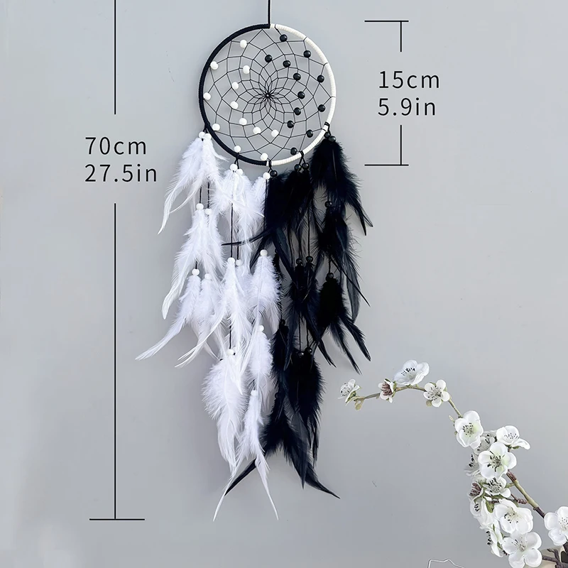 Dream Catcher Handmade Two-color Feather Wind Chimes Living Room Bedroom Decoration Pendant Festival Party Gifts Home Accessory