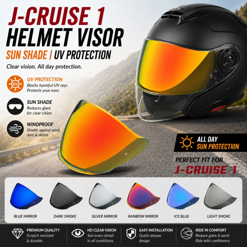 

JC Helmet Visor for J-Cruise 1/2/3 & J-Force 4 CJ-2, Electroplated Lens, UV Protection Sun Shield, Anti-Glare Windproof