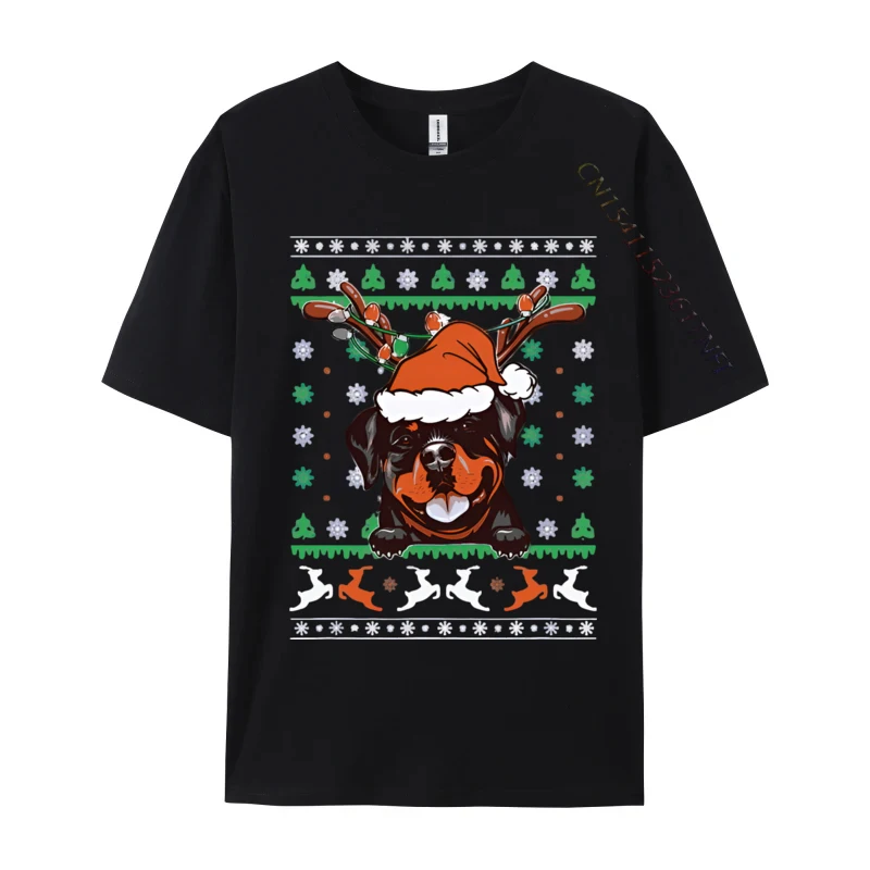 

Classic T-shirt Ugly Christmas Rottweiler Reindeer T-shirt For Men Printed T Shirt Cotton Green And White Graphic T Shirt