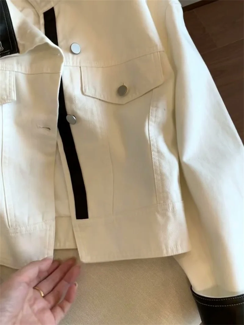 Women's Jacket Fashion Retro Contrast Collar Single-breasted Tooling Jacket Womens Autumn Loose Casual Joker Denim Jacket Coat