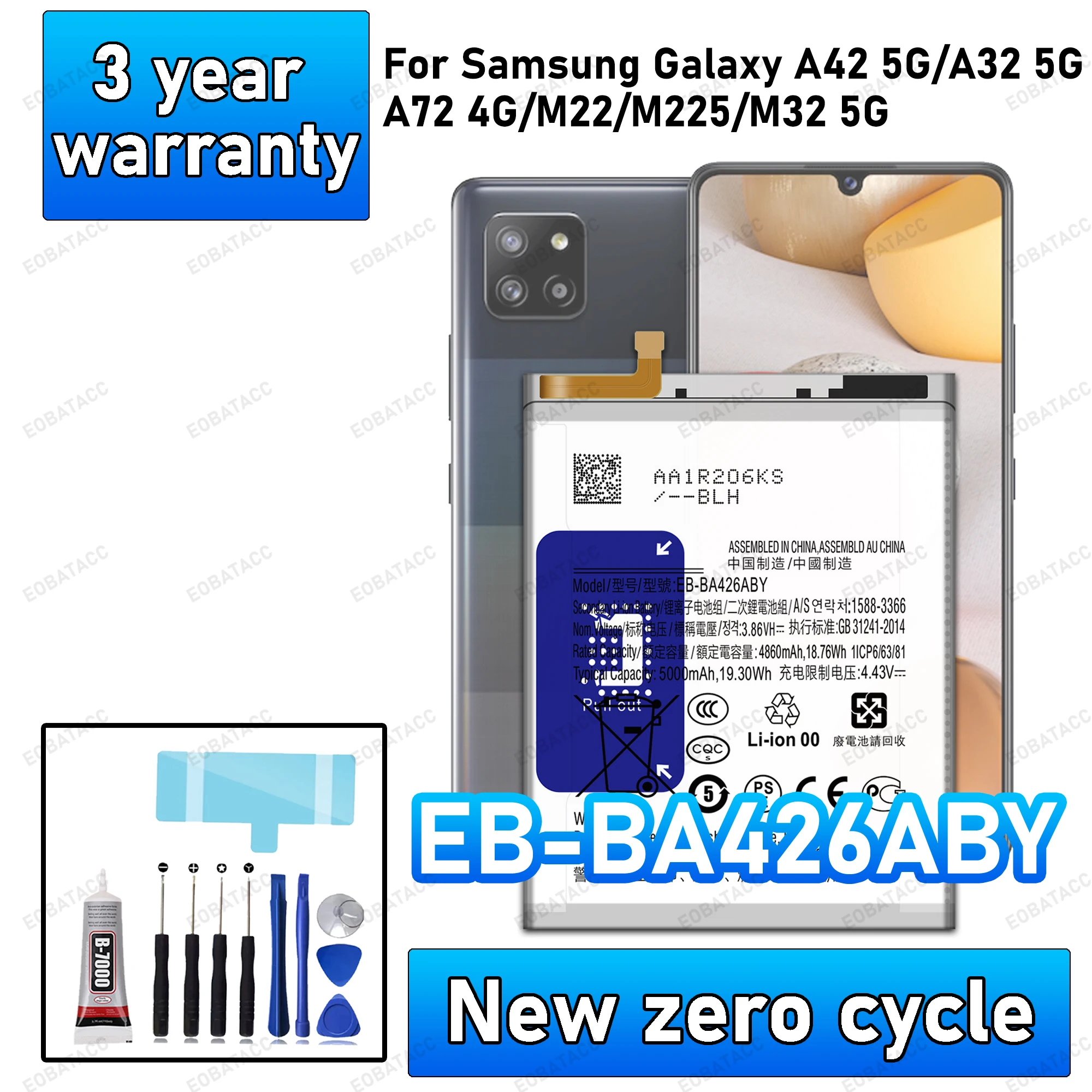 

100% новый аккумулятор высокого качества EB-BA426ABY для Samsung Galaxy A42 5G/A32 5G/A72 4G/M22/M32 5G, сменный аккумулятор + бесплатный