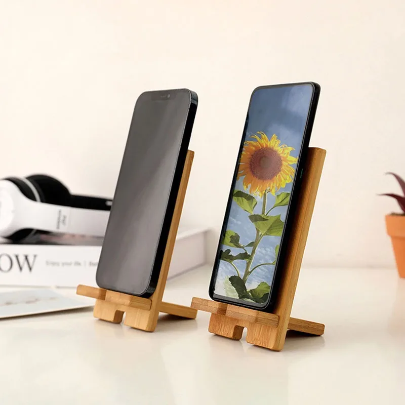 1PC Simple Wooden Phone Holder Convenient Universal Desktop Wooden Base Multifunction Phone Tablet E-Reader Home Accessories