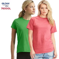 GILDAN 76000L 100% Cotton T-shirts for Women Solid Short Sleeve T Shirt  Tops Tees Basic TShirts Customized Logo Photo Printing