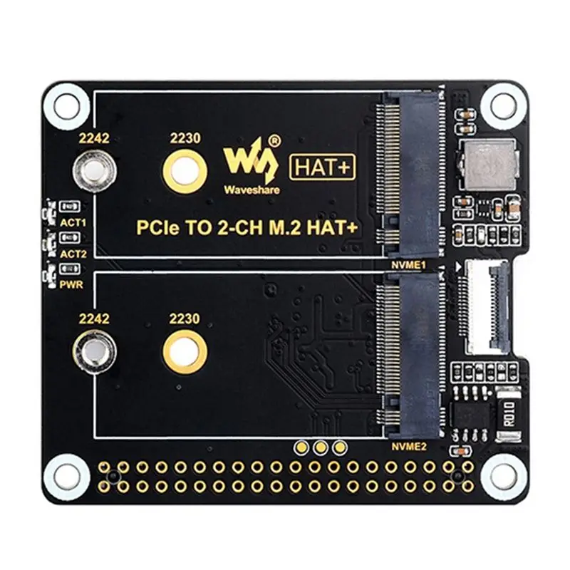 Waveshare For Raspberry Pi 5 Dual Channel Pcie To M.2 Expansion Board Nvme SSD HAT+ Standard High Speed Read/Write Boot Board