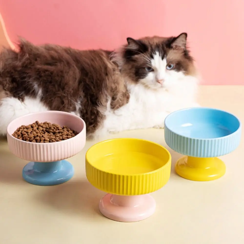 Ceramic Cat Bowl Cute Creative Pet High Footed Cup Bowl Anti Tipping Large Capacity Dog Food Feeding Basin Kitten Puppy